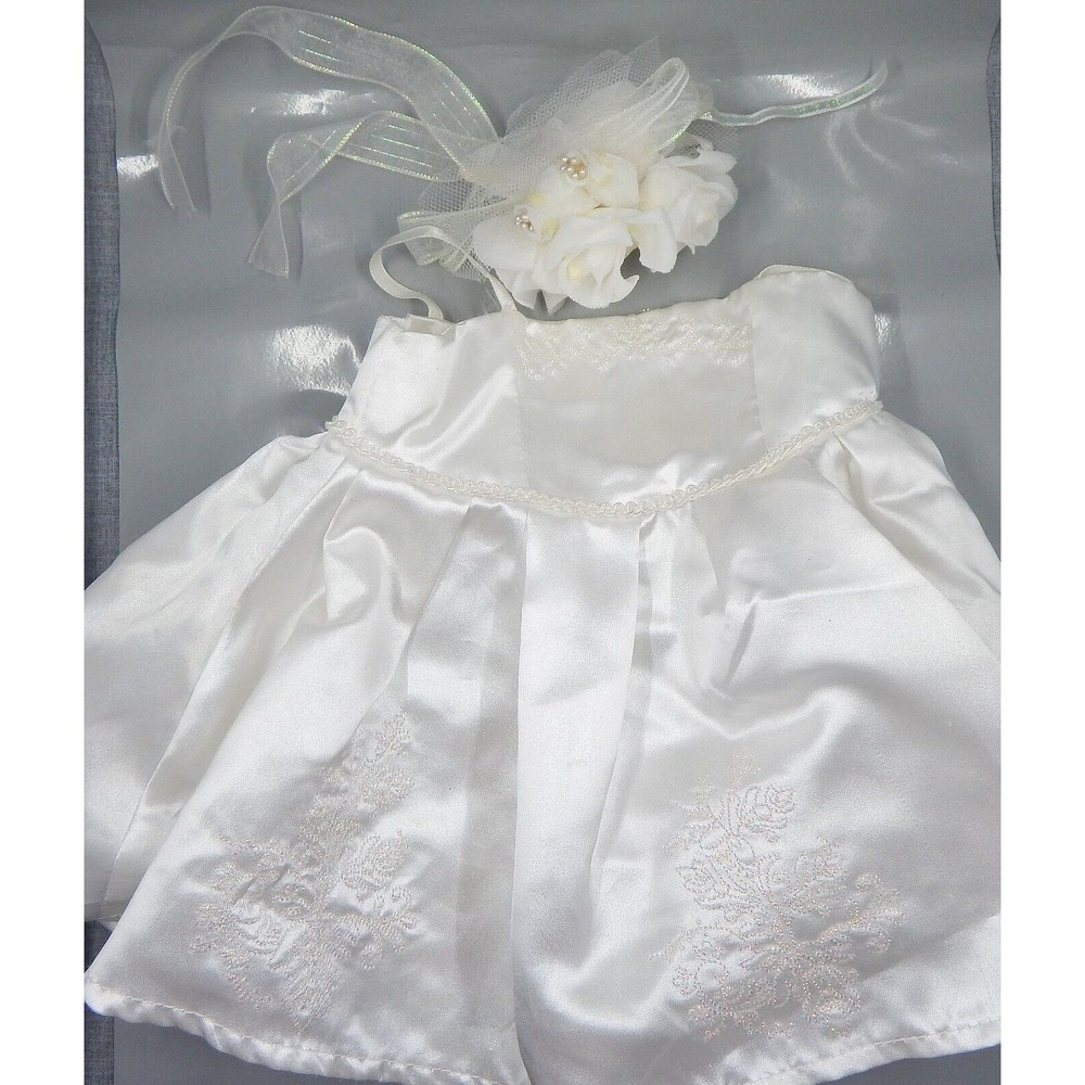Build a Bear White Satin Embroidered Wedding Dress and Bouquet BABW